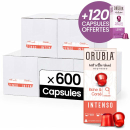 Capsule Nespresso Compatible Café Orubia Intenso 50% Arabica Intensité 9 - 600 + 120 capsules OFFERTES