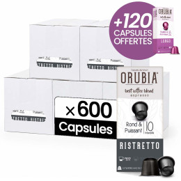 Capsule Nespresso Compatible Café Orubia Ristretto 100% Arabica Intensité 10 - 600 + 120 capsules OFFERTES