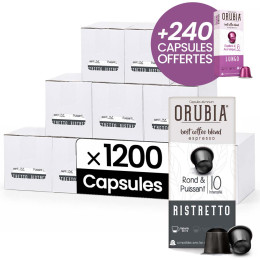 Capsule Nespresso Compatible Café Orubia Ristretto 100% Arabica Intensité 10 - 1200 + 240 capsules OFFERTES