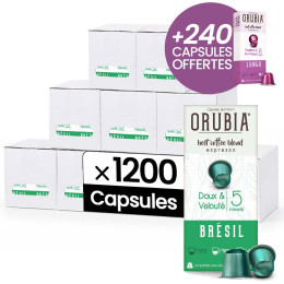 Capsule Nespresso Compatible Café Orubia Brésil 100% Arabica Intensité 5  - 1200 + 240 capsules OFFERTES