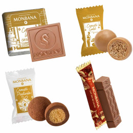 300 chocolats - Assortiment de 4 chocolats bord de tasse - Monbana Hotte de Noël - 700 gr