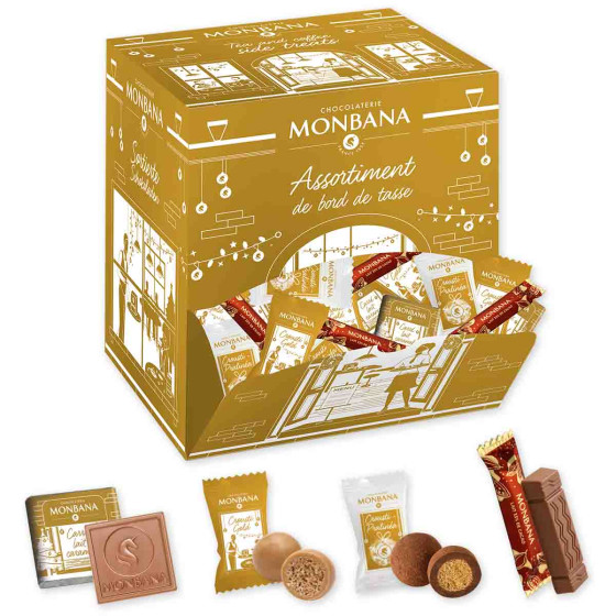 Hotte de Noël Monbana - Assortiment de 4 chocolats bord de tasse - 300 chocolats