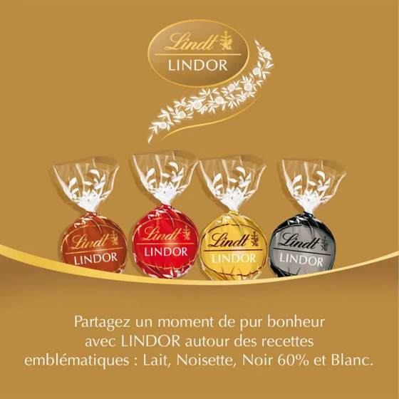 80 Boules de Chocolat au lait, noir, blanc, lait-noisette LINDOR - Lindt - Paquet de 1 Kg
