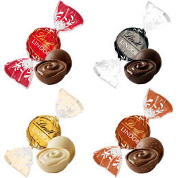 80 Boules de Chocolat au lait, noir, blanc, lait-noisette LINDOR - Lindt - Paquet de 1 Kg