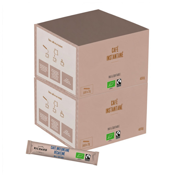 Café Soluble Bio et Equitable Cafés Richard Décaféiné 100% Arabica - 2 boîtes - 400 sticks