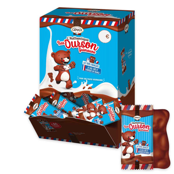 80 Oursons Chocolat au lait et Guimauve - Boîte distributrice - Cémoi - 920 gr