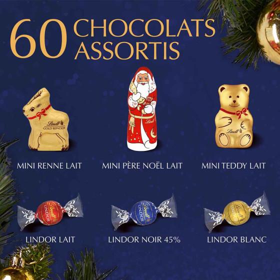 60 Chocolats assortis Lait, Noir, Blanc - Lindt - 690 gr
