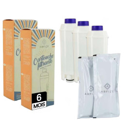 Kit 6 mois d'entretien ARFIZE compatible DeLonghi DLSC002 - 3 cartouches filtrantes + 2 x 50 ml de détartrant