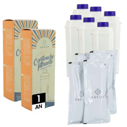 Kit 1 an d'entretien ARFIZE compatible DeLonghi DLSC002 - 6 cartouches filtrantes + 4 x 50 ml de détartrant
