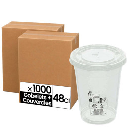 Gobelet et couvercle pour boissons à emporter 48 cl (16oz) - Matière PET recyclable - 1000 gobelets + couvercles