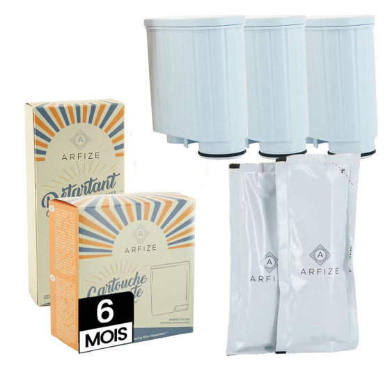Kit 6 mois d'entretien ARFIZE compatible Philips / Saeco - 3 cartouches filtrantes + 2 x 50 ml de détartrant