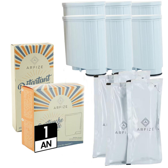 Kit 12 mois d'entretien ARFIZE compatible Philips / Saeco - 6 cartouches filtrantes + 4 x 50 ml de détartrant