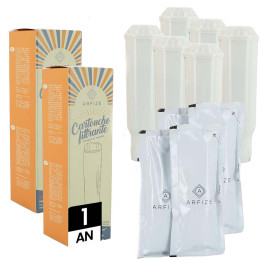 Kit 12 mois d'entretien ARFIZE compatible Krups - 6 cartouches filtrantes + 4 x 50 ml de détartrant