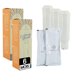 Kit 6 mois d'entretien ARFIZE compatible Krups - 3 cartouches filtrantes + 2 x 50 ml de détartrant