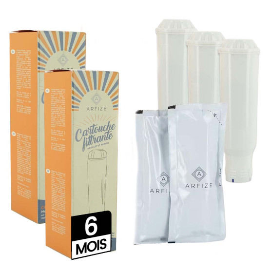 Kit 6 mois d'entretien ARFIZE compatible Krups - 3 cartouches filtrantes + 2 x 50 ml de détartrant