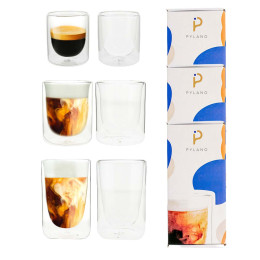 Pack 6 Verres double paroi PYLANO - Espresso, Cappuccino et Macchiato