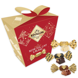 18 Pochettes cadeaux de papillotes Révillon Chocolat Noir 70%, Lait, Blanc - 5,4 Kg