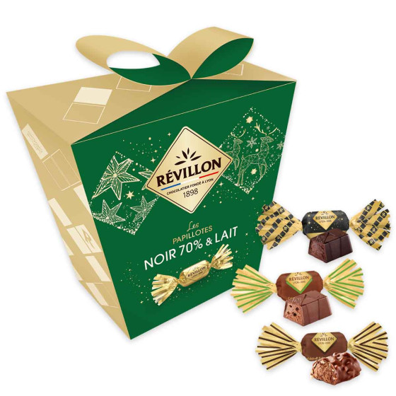 Pochette cadeaux de papillotes Révillon Chocolat au lait et noir 70% - 300 gr