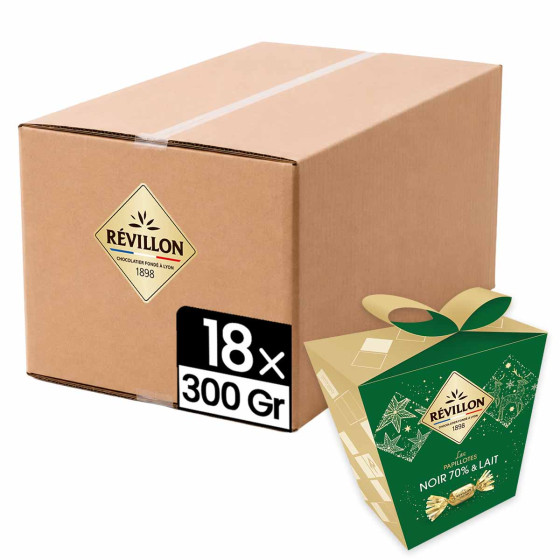 18 Pochettes cadeaux de papillotes Révillon Chocolat au lait et noir 70% - 5,4 Kggr