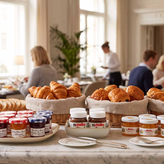 Pack petit-déjeuner Premium : Confiture Bonne maman, Miel Darbo, Pâte à tartiner Nutella - 184 portions individuelles