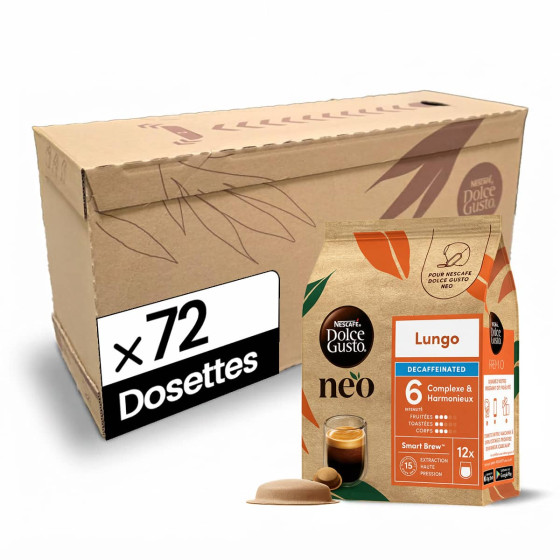 Dosettes Nescafé Dolce Gusto NEO Lungo Décaféiné - 6 boîtes - 72 boissons