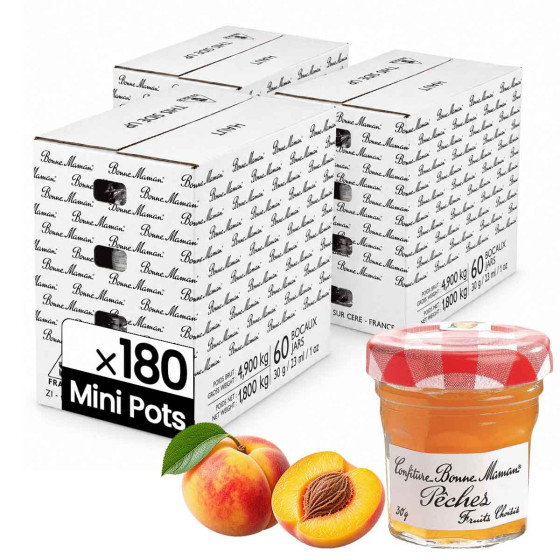Confiture Pêche Bonne Maman 30 gr - 180 mini pots en verre
