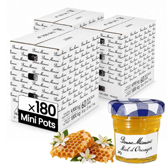 Miel Fleur d'Oranger Bonne Maman 30 gr - 180 mini pots en verre