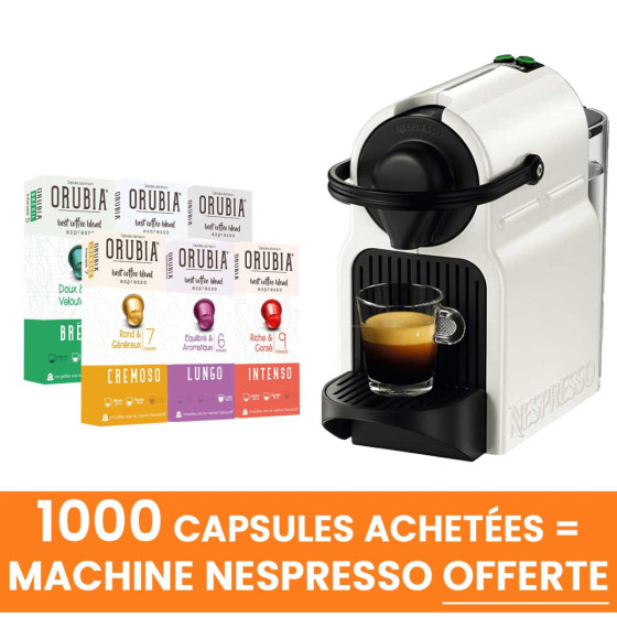 Lot 1000 Capsules Nespresso Compatible Orubia + Machine Nespresso Krups Inissia Blanc YY1530FD