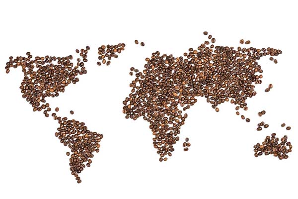 carte du monde faite avec grains de café