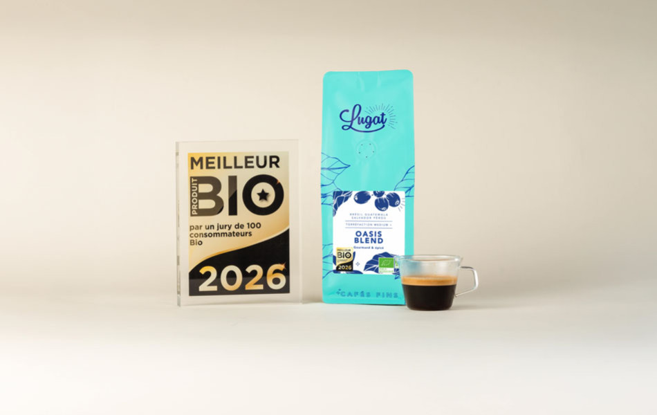 Café en grains Lugat Oasis Blend : élu Meilleur Produit Bio 2026